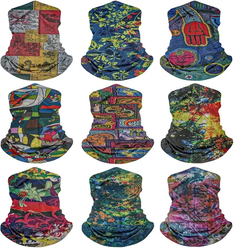 9 pañuelos para el cuello para mujer, pasamontañas, tubo, máscara facial UV, diadema, para hombre, para esquí, refrescante, paquete de envoltura