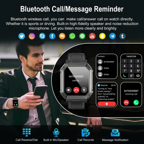 Miniatura 2 de Reloj inteligente para hombre, rastreador de ejercicio: relojes digitales militares para hombre, Bluetooth, responder llamadas, correr, impermeable