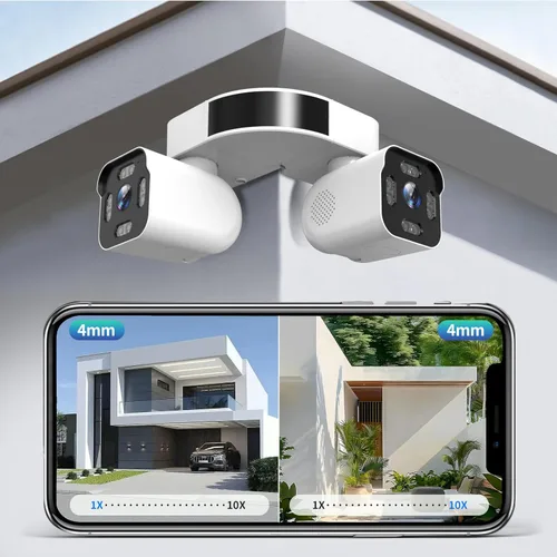 Cámaras Dual Lens para Exteriores 2.5K/5MP Cámaras para Casa con Cable Enchufables | Cámara WiFi Inalámbrica con Audio y Video, PTZ, Seguimiento