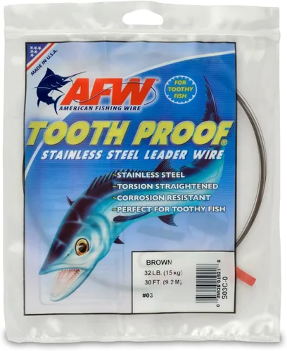 Miniatura 28 de AFW Alambre Líder Duro de Una Hebra de Acero Inoxidable a Prueba de Dientes - Brillante y Camuflaje para Tiburón, Barracuda, Caballa Real, Wahoo