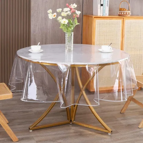 Miniatura 5 de Walrus Protector de mantel redondo de plástico transparente, impermeable, a prueba de aceite, de PVC, resistente a las manchas, lavable, para mesa