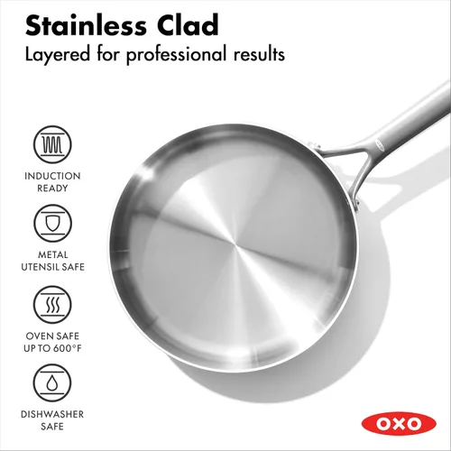 Miniatura 2 de OXO Mira Sartén Saltear Tri-Ply de Acero Inoxidable, 3.25QT Cocina Jumbo con Tapa, Inducción, Multi Revestido, Apta para Lavavajillas y Utensilios