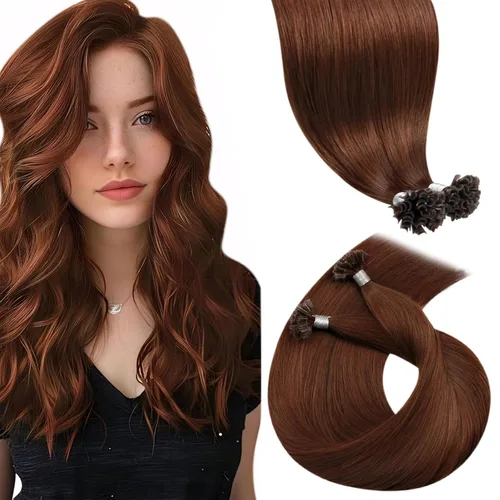 LaaVoo Ktip Human Hair Extensions Auburn U Tip Hair Extensions Human Hair Silky Straight K Tip Extensions Brown Auburn 50g/50s 20 Inch