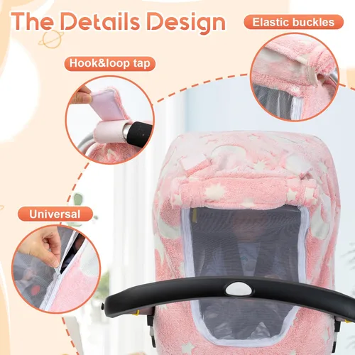 Miniatura 4 de Funda de invierno para asiento de automóvil para bebé, funda de asiento de automóvil infantil que brilla en la oscuridad, capota acogedora y cálida