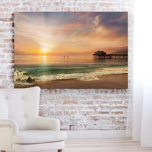 Renditions Gallery - Impresiones de arte natural en lienzo, puesta de sol vespertina en playa de arena tranquila, obra de arte para colgar en la