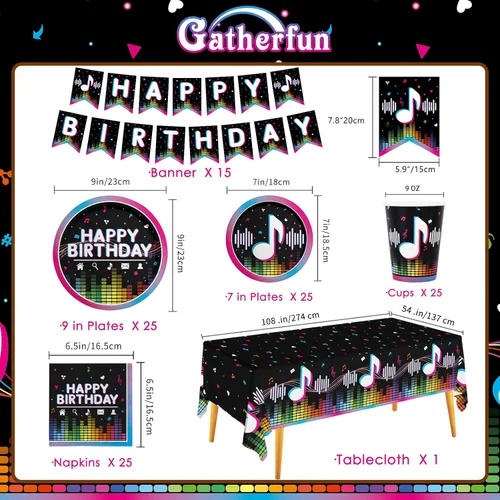 Miniatura 2 de Suministros para fiestas musicales, platos de papel desechables, servilletas, vasos, mantel y pancarta para niñas y niños, decoración de cumpleaños