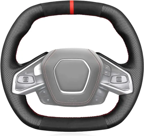 MEWANT Funda para volante de automóvil de piel auténtica y gamuza cosida a mano para Chevrolet Stingray Z06 Corvette (C8) 2020-2022