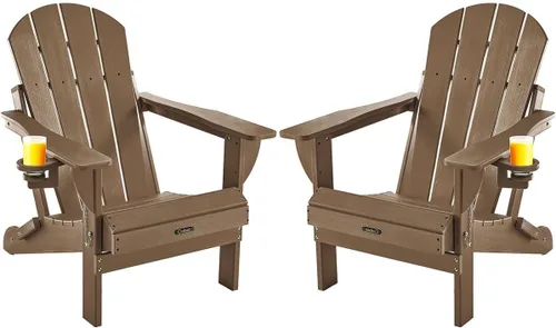 Miniatura 18 de Ciokea Silla Adirondack plegable con textura de madera, silla Adirondack para patio, resistente a la intemperie, silla de plástico para hoguera