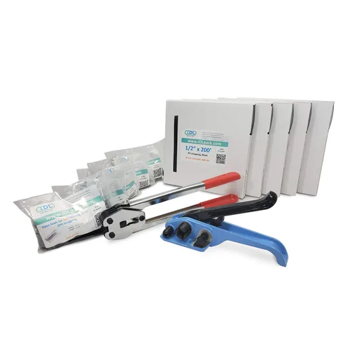 IDL Packaging Kit de flejado de polipropileno (PP) portátil de 1/2 pulgada x 1000 pies, resistencia a la rotura de 600 libras, solución de flejado