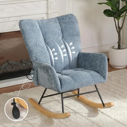 Miniatura 16 de Silla mecedora tapizada estilo oso de peluche para cuarto de bebé, con respaldo alto, silla lateral cómoda para sala de estar, dormitorio, oficinas