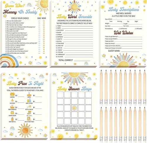 Miniatura 29 de Yinder 145 tarjetas de actividades para juegos de baby shower con 20 lápices, incluye descripción de bingo para bebés y deseos, adivina quién es