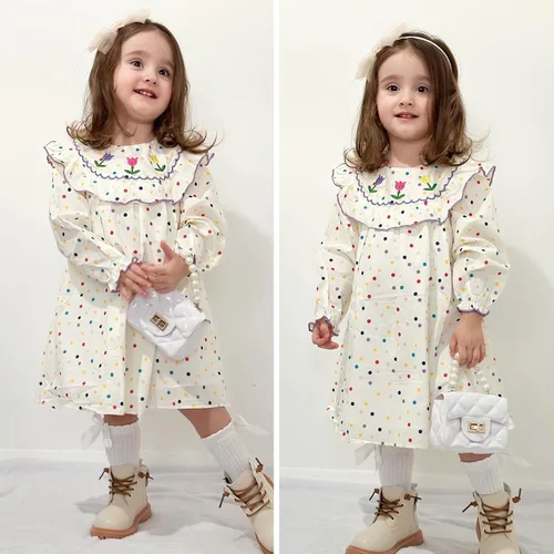 Miniatura 6 de Simplee kids Vestido casual para niñas pequeñas, vestido fruncido con estampado floral para primavera y verano de 1 a 6 años
