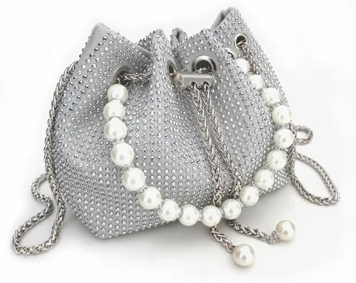 Miniatura 2 de Bolso de mano con diamantes de imitación plateados, brillante y delicado, bolso de noche de diamantes de imitación plateado de lujo, ligero