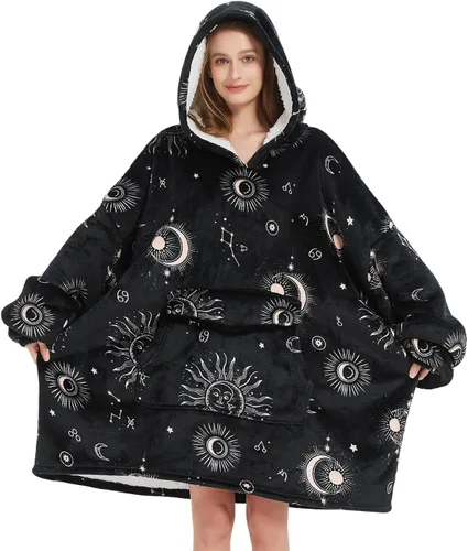 Miniatura 20 de Mewkou Manta con capucha para adultos, manta de forro polar Sherpa de gran tamaño con capucha para mujeres y hombres, café