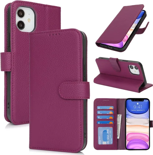 Miniatura 44 de Zouzt Funda para iPhone 11 de 6.1 pulgadas de piel auténtica con 4 ranuras para tarjetas, tarjetero con bloqueo RFID, tapa magnética, función atril
