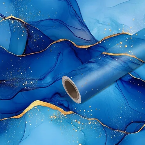 Miniatura 12 de Nuxovilar Papel Tapiz de Mármol Galaxia Azul Oscuro con Textura Despegar y Pegar, 15.75"x39.37", Papel de Contacto Autoadhesivo, Patrón Cósmico Tipo