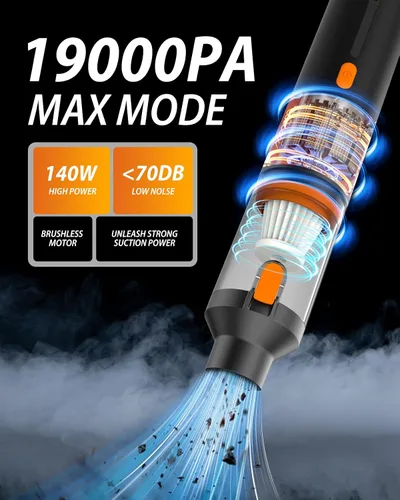 Miniatura 3 de Aspiradora de coche de 19000 Pa potente succión, aspiradora de mano inalámbrica y plumero de aire, mini aspiradora portátil recargable