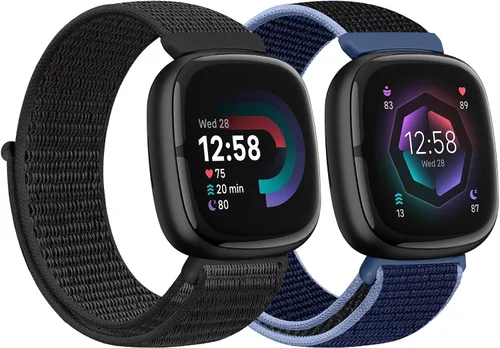 Miniatura 19 de Correas de nailon compatibles con Fitbit Versa 4/Sense 2/Versa 3/Fitbit Sense, correa de repuesto ajustable deportiva suave transpirable