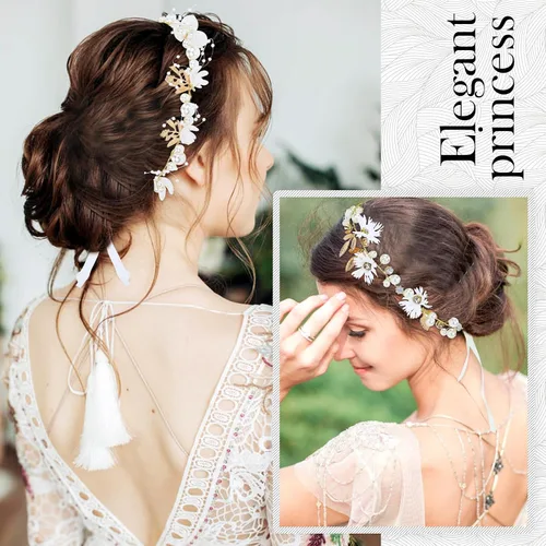 Miniatura 5 de inSowni 3 diademas de flores para niña, perlas, diamantes de imitación, hojas, flores, coronas de novia, tiaras, coronas con cinta, tocados de vid