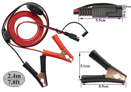 Miniatura 2 de Cable de clip de cocodrilo 16 AWG, arnés de cable SAE a batería, clip de cocodrilo de cocodrilo, cable de extensión de 12 V CC con interruptor