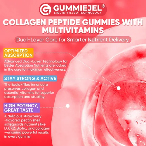 Miniatura 8 de Gomitas de péptido de colágeno para mujeres y hombres, sin azúcar, multicolágeno hidrolizado con 1500 mg de proteína tipo I, II, III, V, X, 5000 mcg