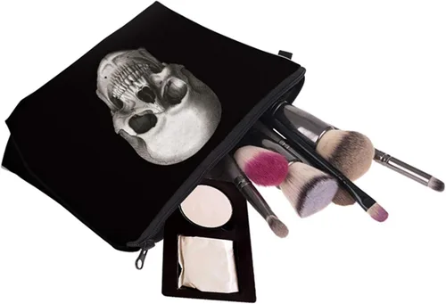Miniatura 4 de Deanfun Bolsa de cosméticos para mujer, con estampado 3D de calavera negra, bolsa de maquillaje impermeable, bolsa de aseo de viaje, accesorios