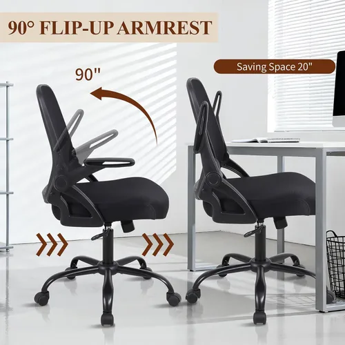 Miniatura 7 de Silla de escritorio para computadora de oficina en casa, silla de trabajo ergonómica de malla de altura ajustable con ruedas, cojín grueso, Negro