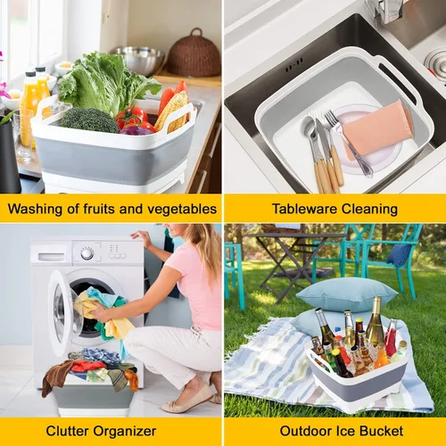 Miniatura 10 de Lavabo plegable con tapón de drenaje, lavabo para biberón de 2.4 galones, contenedor de lavado de botellas para RV, campamento, cocina, lavabo
