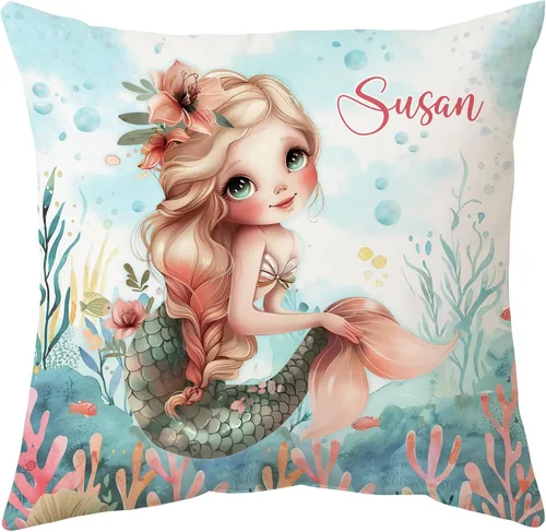 Miniatura 17 de Hyturtle Bonita almohada de sirena personalizada (inserto incluido) – Regalos para niñas, mujeres, niños – Regalos de cumpleaños para amantes