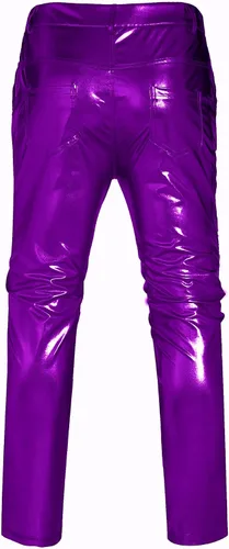 Miniatura 5 de COOFANDY Pantalones de mezclilla metálicos brillantes para hombre, para fiesta, baile, discoteca, discoteca, pantalones de pierna recta, Metálico