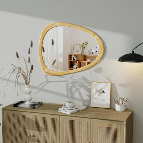 Miniatura 10 de Espejo de pared irregular de 22.5" x 17.5", espejo con marco de madera negra, espejo de pared asimétrico para sala de estar, dormitorio, baño