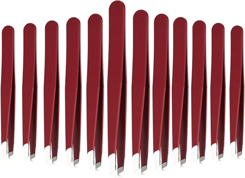 Miniatura 10 de Mudder Juego de 12 pinzas para cejas para cabello facial, pinzas de punta inclinada de acero inoxidable a granel para hombres y mujeres (multicolor)