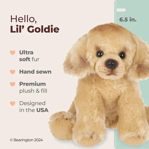 Miniatura 2 de Perro de peluche realista de la colección Bearington, animal de peluche dorado Retriever para niños, niños y niñas - Lil' Goldie 6 pulgadas