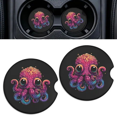 Miniatura 29 de Paquete de 2 posavasos de cerámica para portavasos de automóvil, 2.56 pulgadas, antideslizantes, absorbentes, con base de corcho y muesca