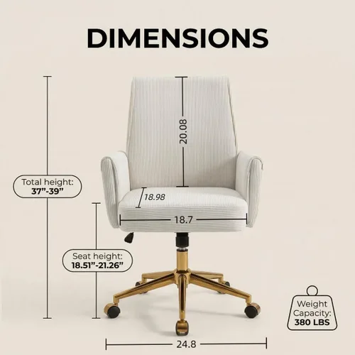 Miniatura 3 de YITAI Silla de escritorio giratoria de terciopelo de 360°, moderno sillón de oficina en casa con base dorada y ruedas para tocador, cómoda silla