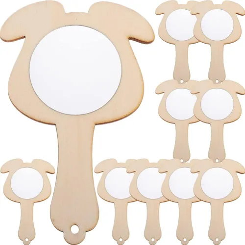Kisangel 10 espejos de mano pequeños de madera para niños y niñas, espejos de manualidades sin terminar para actividades familiares y proyectos