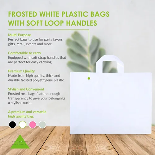 Miniatura 2 de Prime Line Packaging Bolsas de regalo de plástico, bolsas de compras esmeriladas con asas para pequeñas empresas, boutique, bolsa grande