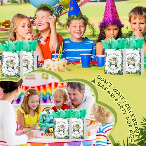 Miniatura 5 de Seajan Paquete de 24 bolsas de recuerdo de fiesta de animales de safari de selva para baby shower, 10.63 x 8.27 pulgadas, tamaño mediano con asa