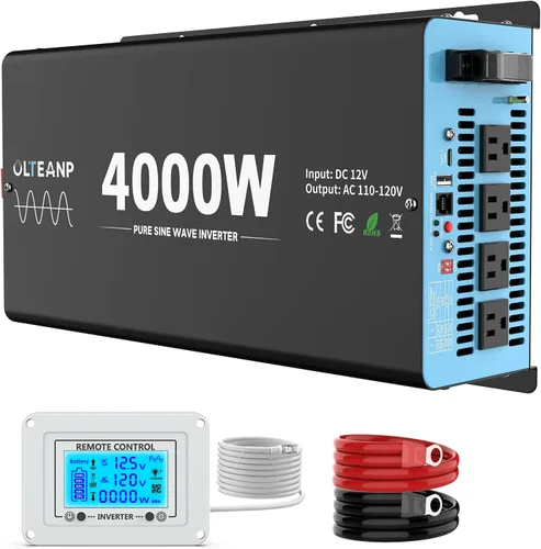 Miniatura 9 de OLTEANP Nuevo Inversor de onda sinusoidal pura de 2200 vatios actualizado, inversor de corriente de 12 V CC a 110 V CA con 4 salidas de CA, puerto