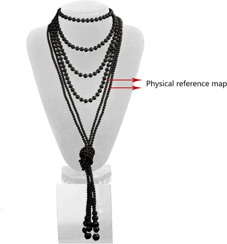Miniatura 4 de Collar de perlas para mujer, collar largo de perlas sintéticas en capas, collar de disfraz (negro, talla única)