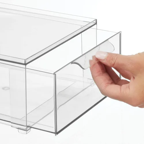 Miniatura 5 de mDesign - Contenedores organizadores de almacenamiento apilables de plástico para baño con cajón frontal extraíble para encimera de baño, tocador