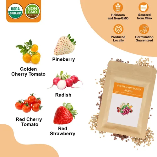 Miniatura 2 de Kit de cápsulas de semillas de fresa y pineberry para AeroGarden, Ahopegarden con fresa roja, rábano, pineberry, tomate cherry rojo