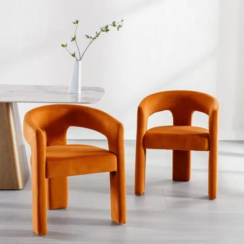 Miniatura 2 de BESTANO Sillas de comedor modernas tapizadas en terciopelo de vellón con respaldo abierto, lindas sillas laterales de barril, sillas de cocina