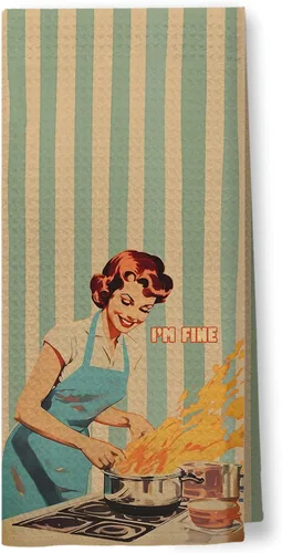 Miniatura 18 de Toallas de Cocina Divertidas "I'm Fine", Toallas Decorativas de Cocina y Té Estilo Ama de Casa Retro de los 50s, Toallas de Mano de Humor Sarcástico