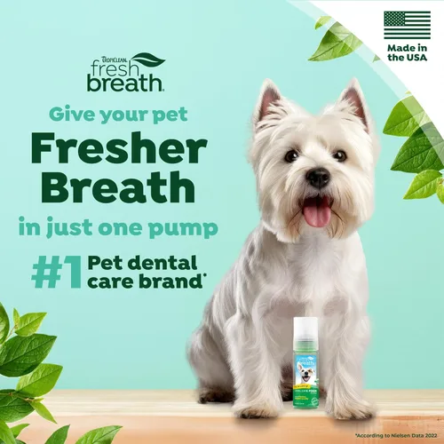 Miniatura 3 de TropiClean Fresh Breath Spray de espuma dental para perros y gatos Ambientador rápido de aliento y solución de limpieza dental Fabricado