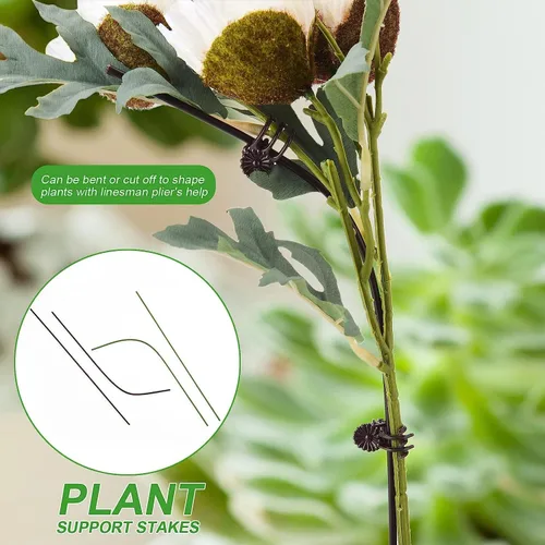Miniatura 6 de Juego de 10 estacas de metal para plantas de jardín con 15 clips de fijación de vid, estacas de flores de un solo tallo de 15.75 pulgadas de alto