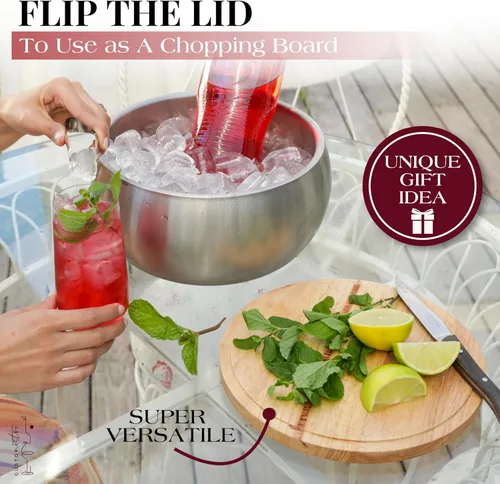 Miniatura 6 de Gusto Nostro Cubo de hielo aislado de 4.1 L con tapa y pinzas, cubo de hielo de acero inoxidable de doble pared, grande, sin BPA para bar de Plateado