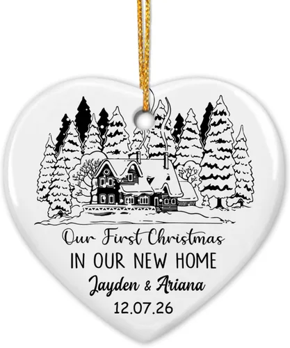 Miniatura 23 de Adorno de cerámica personalizado para la primera Navidad, nombres personalizados para parejas, regalo de primer adorno de Navidad para recién