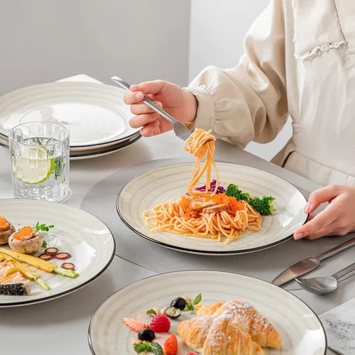 Miniatura 5 de vancasso Bonbon - Juego de 6 platos llanos de cerámica de 10.5 pulgadas, platos grandes para cocina, microondas y lavavajillas, cuencos de servir