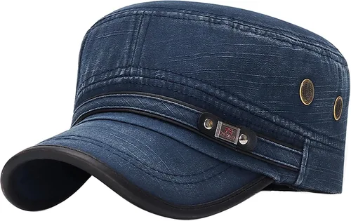 Miniatura 17 de Gorra militar unisex, estilo cadete, ajustable, de algodón lavado, con parte superior plana, gorra de béisbol